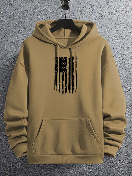 American Flag Print, Men's Trendy Graphic Hoodie, Casual Slightly Stretch Breathable Hooded Sweatshirt For Outdoor - MVP Sports Wear & Gear
