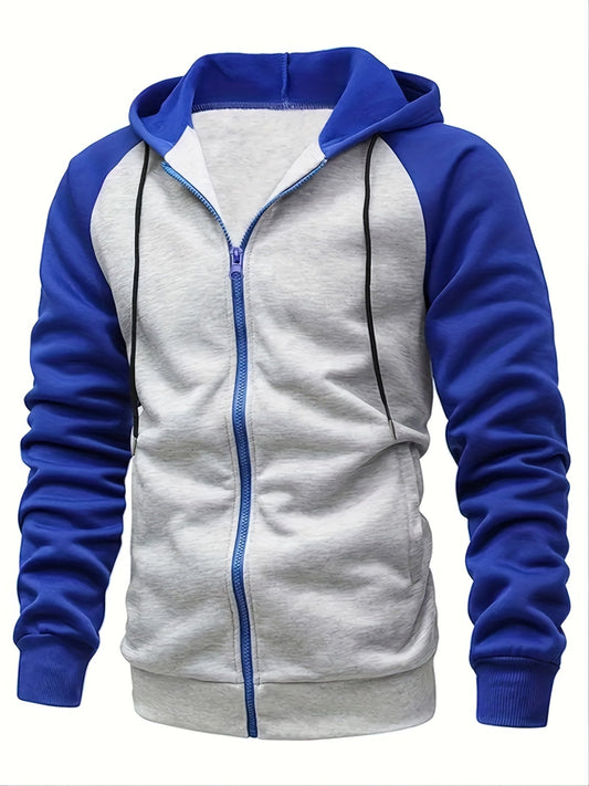 Contrast Color Men's Casual Hooded Jacket For Outdoors Hiking Running - MVP Sports Wear & Gear