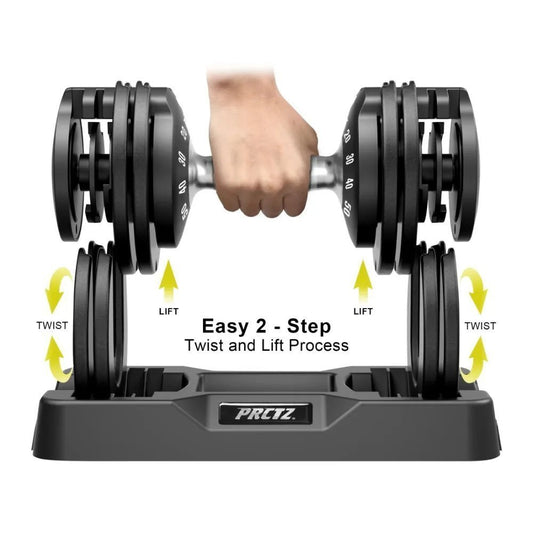 10-50 lb Quick Select Adjustable Dumbbell, Enhanced 3-Point Safety Locking System, Single, Black - MVP Sports Wear & Gear