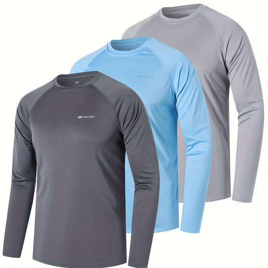 3 Pcs, Men's UPF 50+ Sun Protection T-shirts, Long Sleeve Comfy Quick Dry Tops For Men's Outdoor Fishing Activities - MVP Sports Wear & Gear