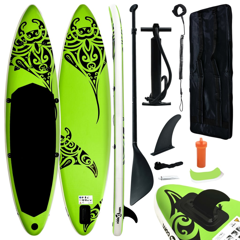 vidaXL Inflatable Stand Up Paddleboard Set 120.1"x29.9"x5.9" Green - MVP Sports Wear & Gear