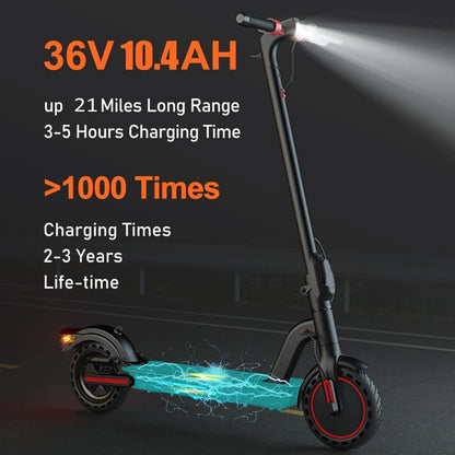 350W Electric Scooter for Adults 36V 10.4AH Max Speed 30KM/H 8.5 Inch Tires Shock Absorption City Commuter Folding E-Scooter - MVP Sports Wear & Gear