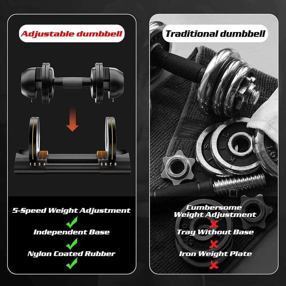 Adjustable Dumbbell, Single Dumbbell Set with Tray for Workout Strength Training Fitness, Adjustable Weight Dial Dumbbell - MVP Sports Wear & Gear