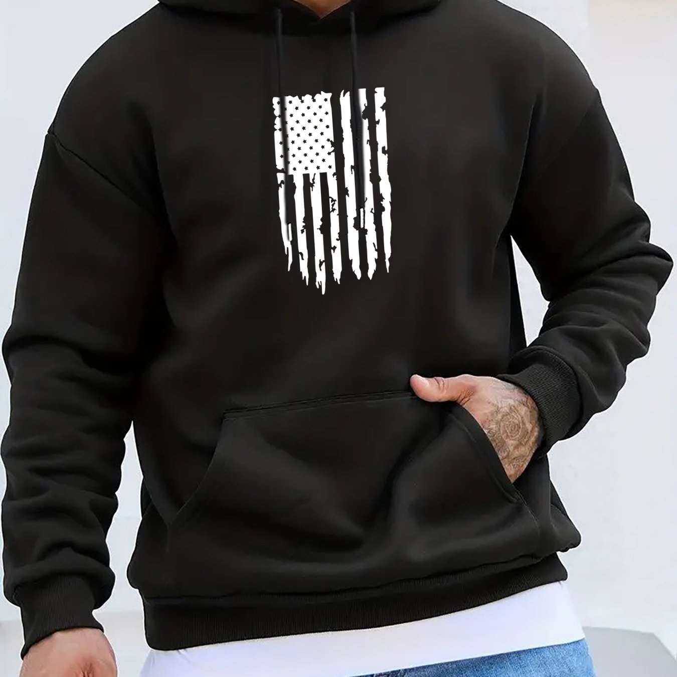 American Flag Print, Men's Trendy Graphic Hoodie, Casual Slightly Stretch Breathable Hooded Sweatshirt For Outdoor - MVP Sports Wear & Gear