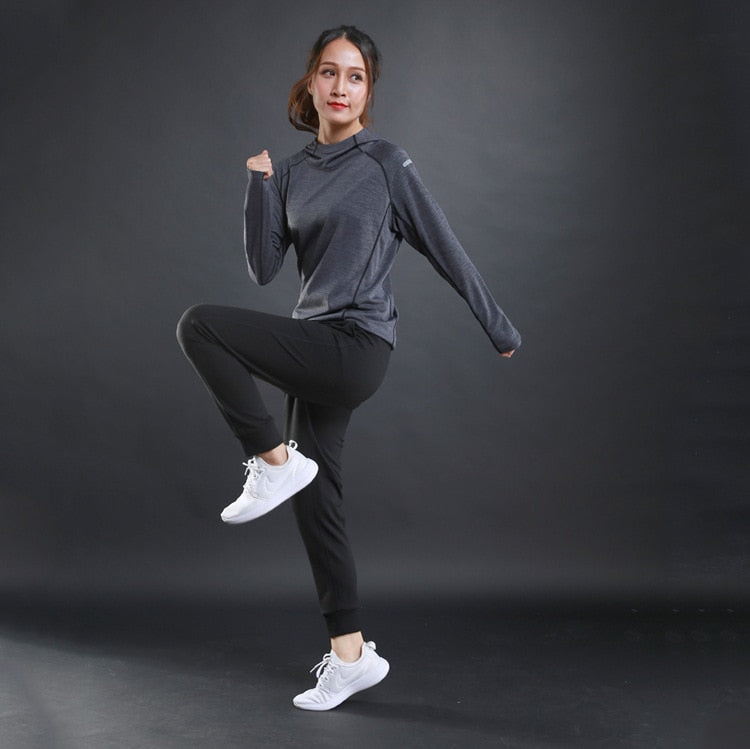 Autumn Thin Women Running T Shirts Gym Fitness Long Sleeves Sweatshirts Quick Dry Training Breathable Hood Sports Yoga Clothing - MVP Sports Wear & Gear