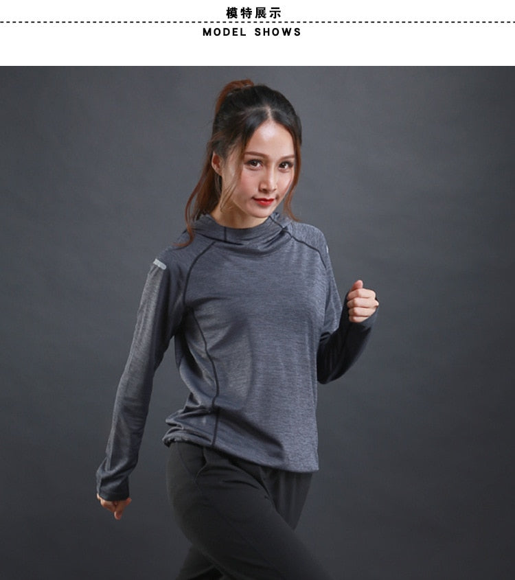 Autumn Thin Women Running T Shirts Gym Fitness Long Sleeves Sweatshirts Quick Dry Training Breathable Hood Sports Yoga Clothing - MVP Sports Wear & Gear