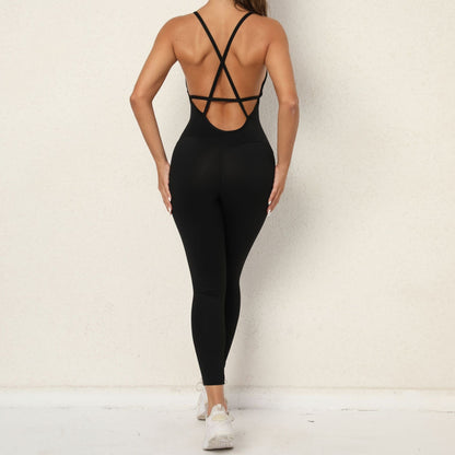 European and American V Neck, No Awkward Thread, Tight Backless One Piece Yoga Pants, Sports Running, Fitness - MVP Sports Wear & Gear