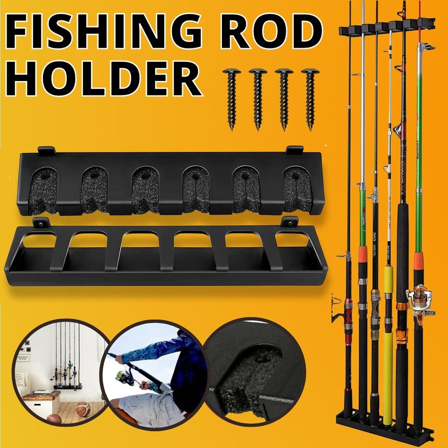 Fishing Rod Rack Vertical Holder Horizontal Wall Mount Boat Pole Stand Storage MVP Sports Wear & Gear