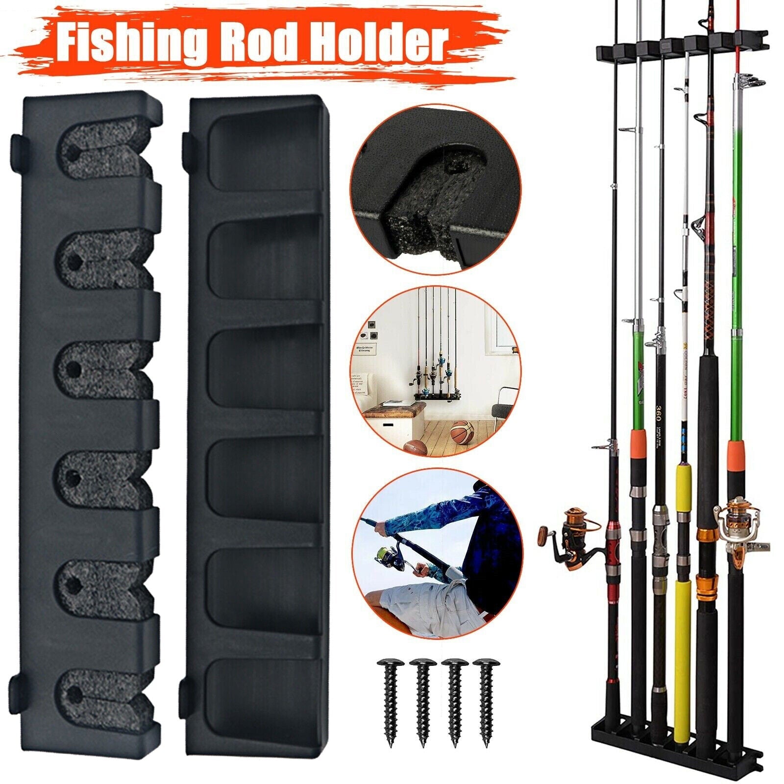 Fishing Rod Rack Vertical Holder Horizontal Wall Mount Boat Pole Stand Storage - MVP Sports Wear & Gear