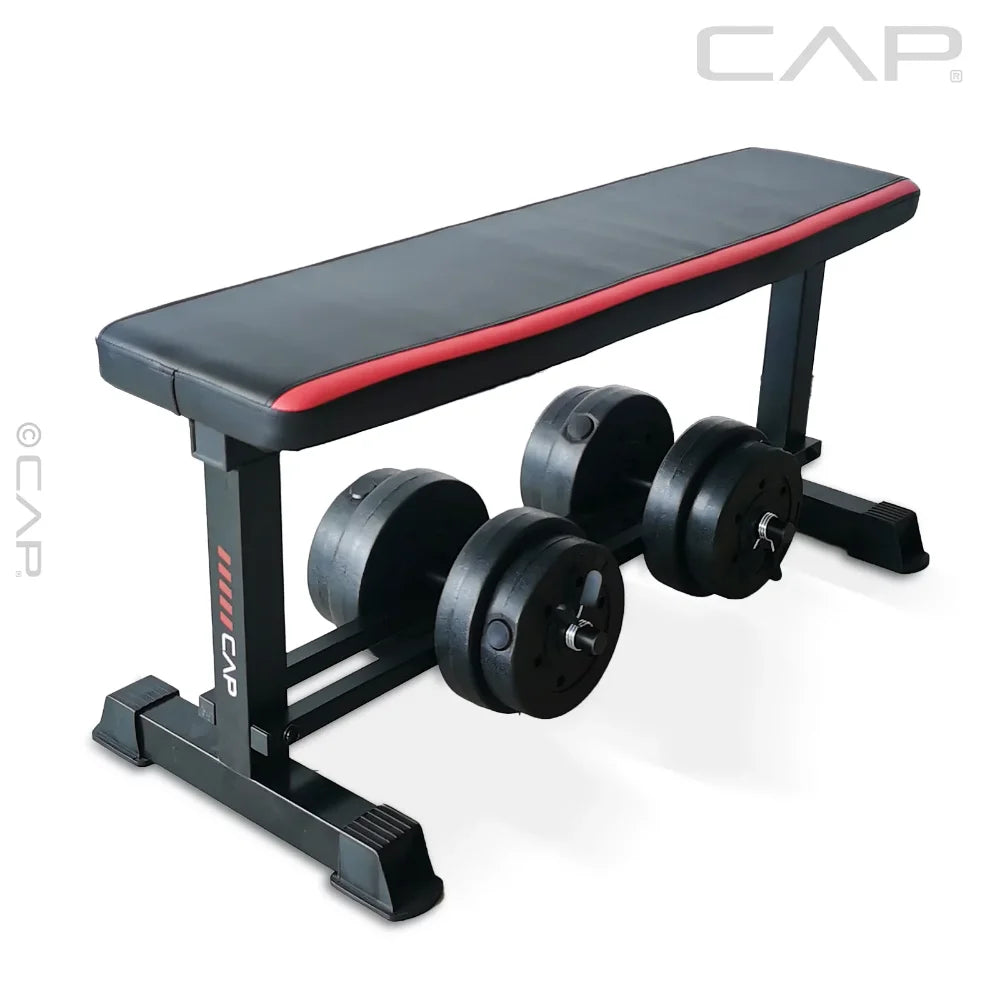 Flat Weight Bench & 50 lbs Adjustable Vinyl Dumbbell Set Combo - MVP Sports Wear & Gear