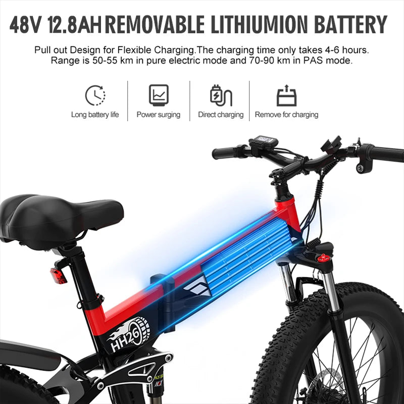 Folding Fat Ebike 1000W Electric Bike 48V 4.0 Mountain Moped E Bike Front and Rear Mechanical Disc Brakes 26 Inch eMTB Bicycle - MVP Sports Wear & Gear