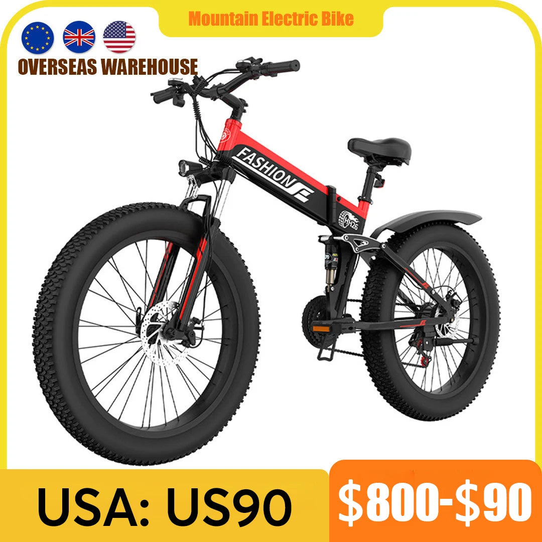 Folding Fat Ebike 1000W Electric Bike 48V 4.0 Mountain Moped E Bike Front and Rear Mechanical Disc Brakes 26 Inch eMTB Bicycle - MVP Sports Wear & Gear