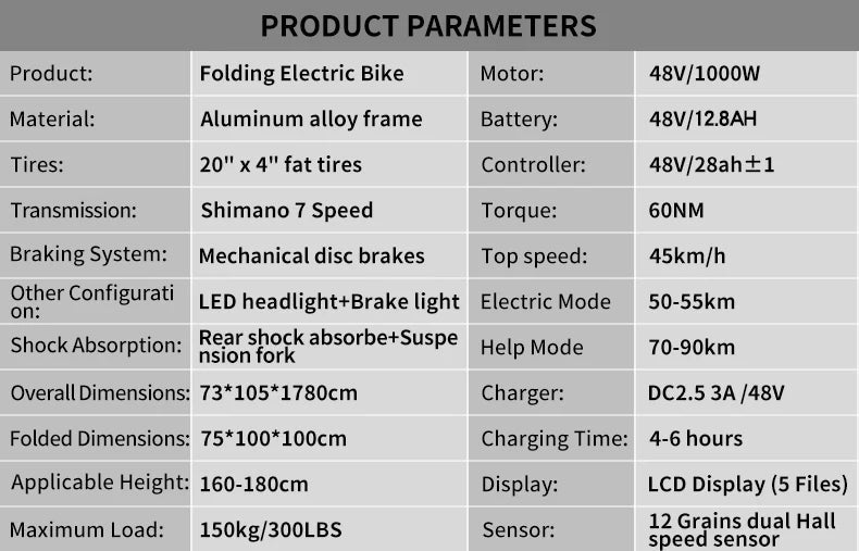 Folding Fat Ebike 1000W Electric Bike 48V 4.0 Mountain Moped E Bike Front and Rear Mechanical Disc Brakes 26 Inch eMTB Bicycle - MVP Sports Wear & Gear