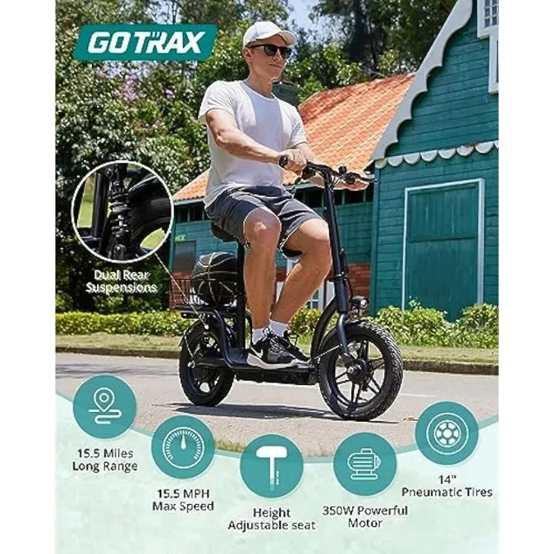 Gotrax ASTRO Electric Scooter with Seat for Adult Commuter, 15.5 Miles Range & 15.5Mph Power by 350W Motor, Folding Scooter - MVP Sports Wear & Gear