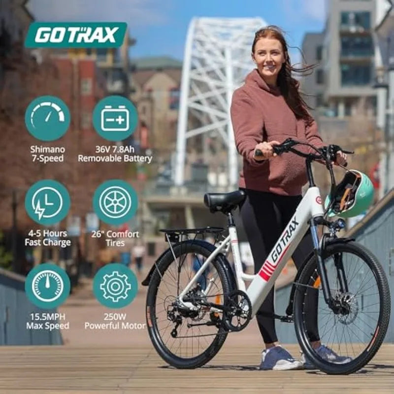 Gotrax Endura 26" Electric Bike with 28 Miles (Pedal-assist1) by 36V Battery, 15.5Mph Power by 250W, 3 Pedal-Assist Levels - MVP Sports Wear & Gear