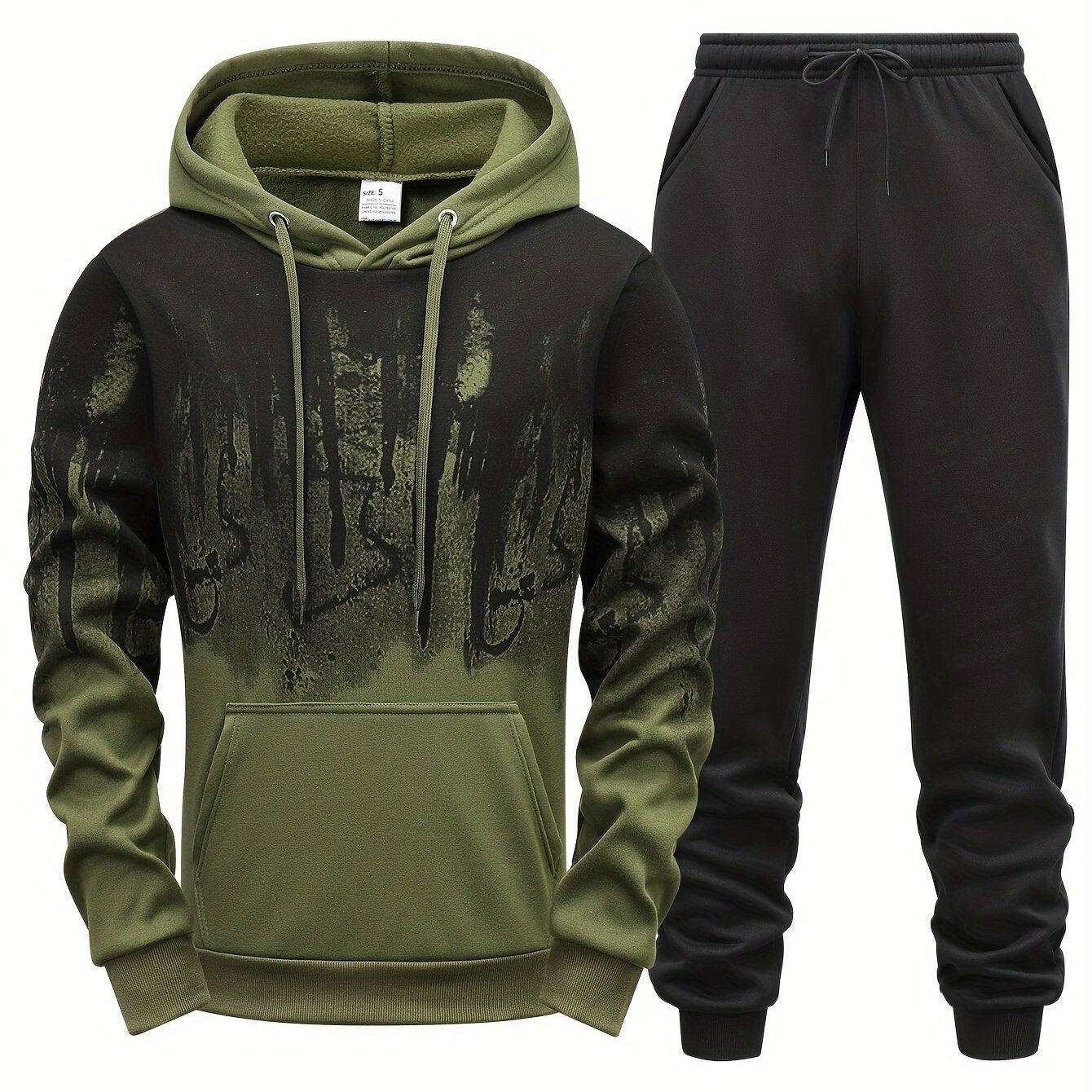 Gradient Style Print Men's 2 Pieces Outfits, Men's Pocket Hoodie And Drawstring Sports Trousers, Casual Wear - MVP Sports Wear & Gear