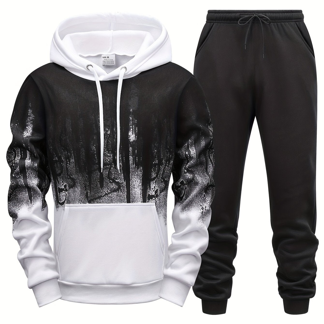 Gradient Style Print Men's 2 Pieces Outfits, Men's Pocket Hoodie And Drawstring Sports Trousers, Casual Wear - MVP Sports Wear & Gear