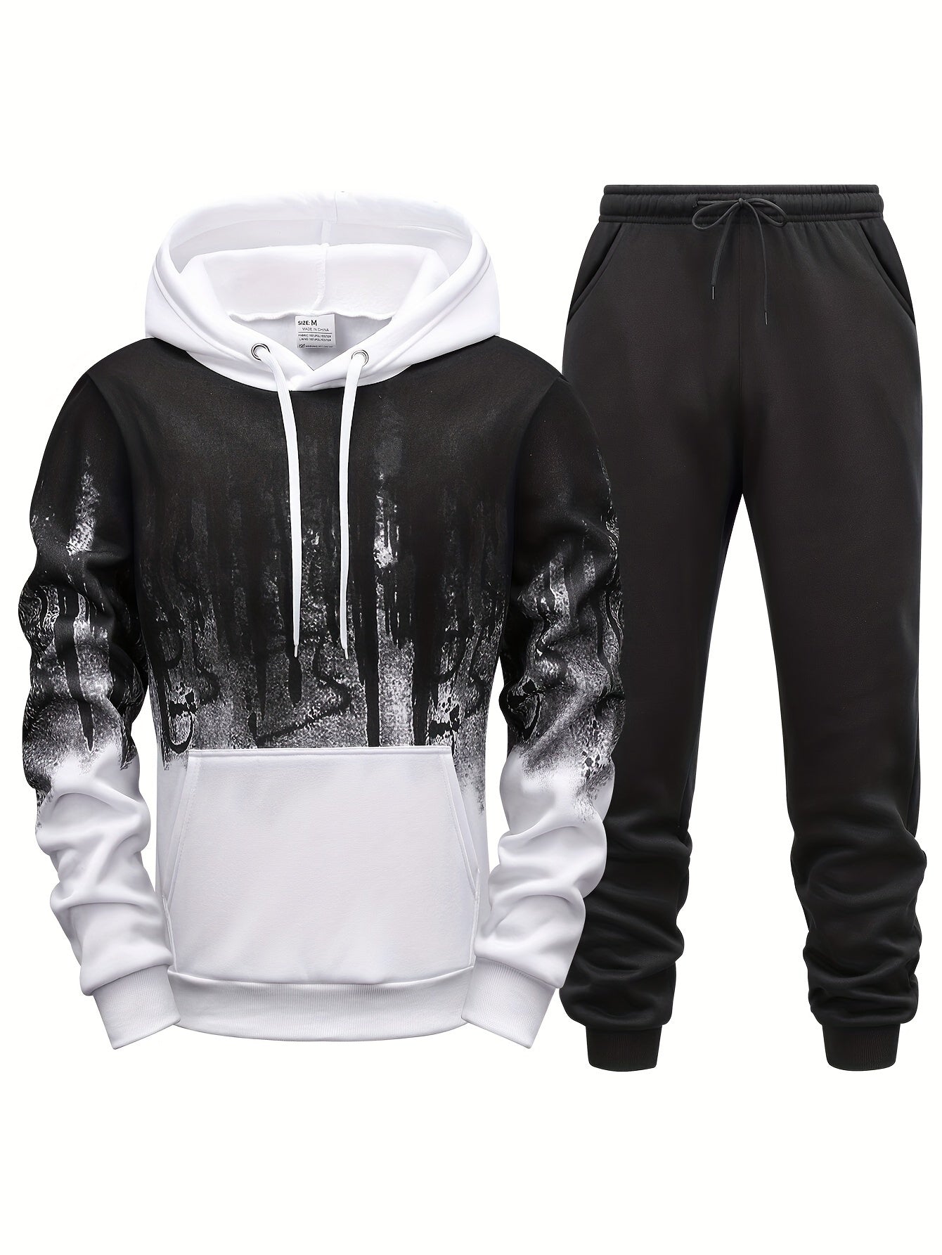 Gradient Style Print Men's 2 Pieces Outfits, Men's Pocket Hoodie And Drawstring Sports Trousers, Casual Wear - MVP Sports Wear & Gear