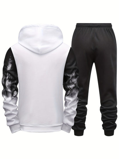 Gradient Style Print Men's 2 Pieces Outfits, Men's Pocket Hoodie And Drawstring Sports Trousers, Casual Wear MVP Sports Wear & Gear