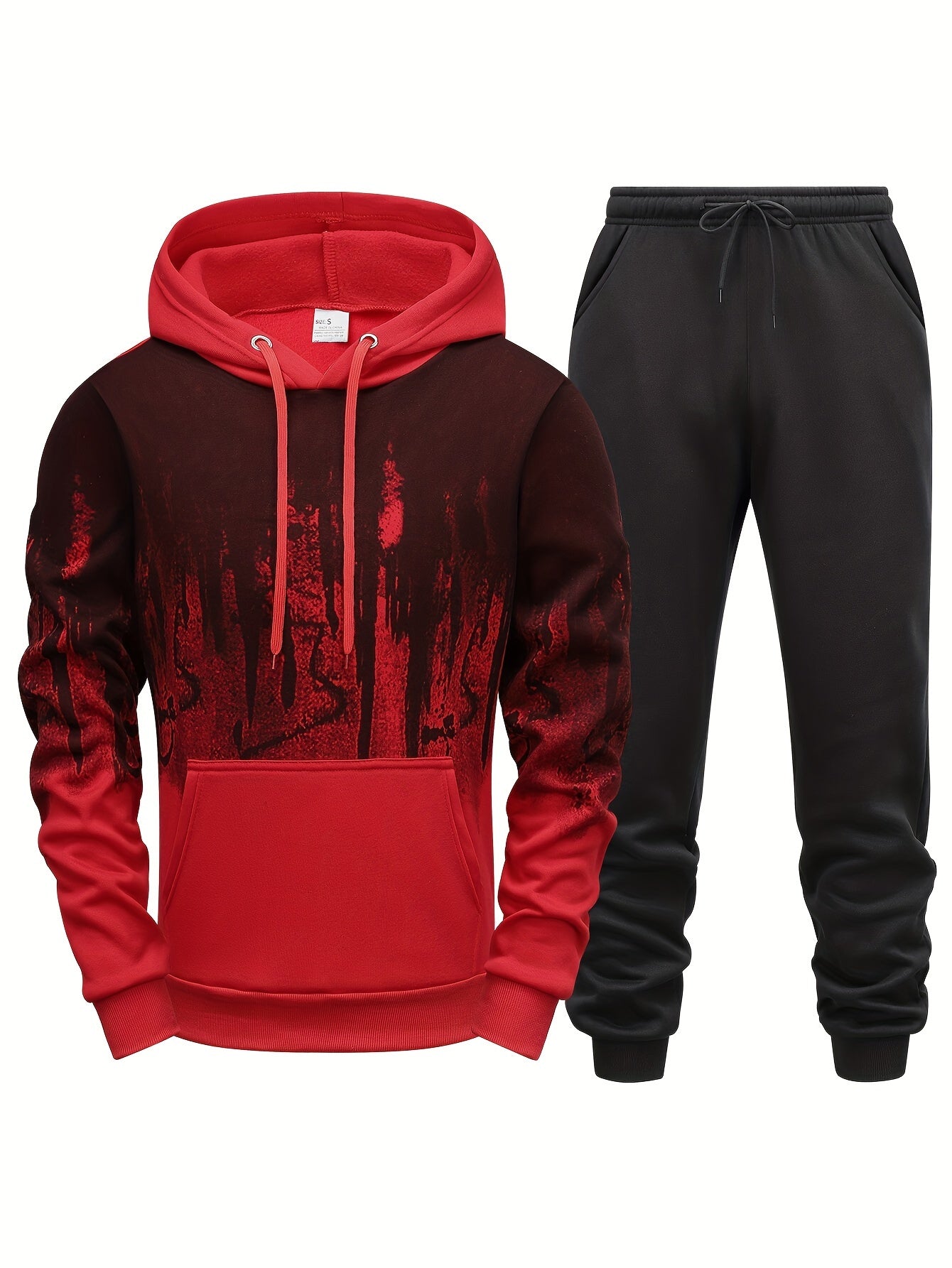 Gradient Style Print Men's 2 Pieces Outfits, Men's Pocket Hoodie And Drawstring Sports Trousers, Casual Wear - MVP Sports Wear & Gear