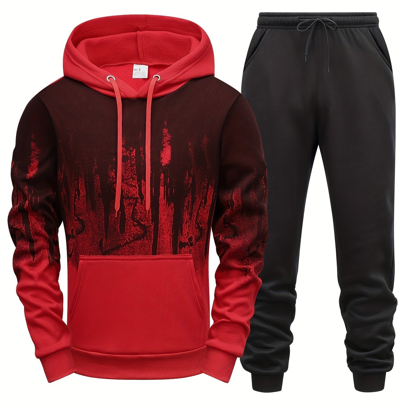 Gradient Style Print Men's 2 Pieces Outfits, Men's Pocket Hoodie And Drawstring Sports Trousers, Casual Wear - MVP Sports Wear & Gear