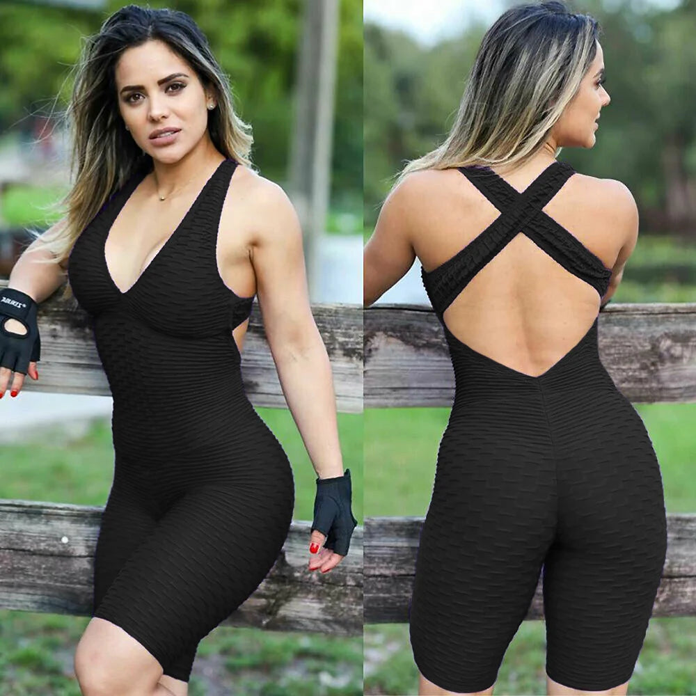 INFILAR Backless Sport Bodysuits Women Fitness Jumpsuits V-neck Sleeveless Yoga Sport Suit One Piece Set Workout Activewear MVP Sports Wear & Gear