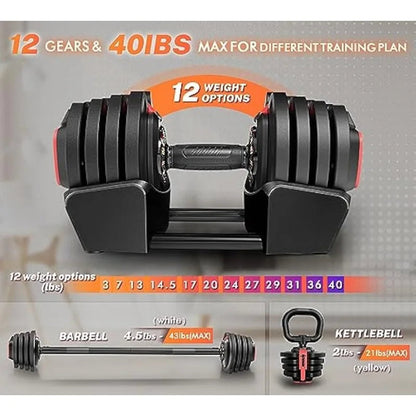 IPOW 3-in-1 Adjustable Dumbbell Set 40lbs Increment, Multifuntion Free Weight Set for Home Gym Used as Dumbbell, Barbell - MVP Sports Wear & Gear