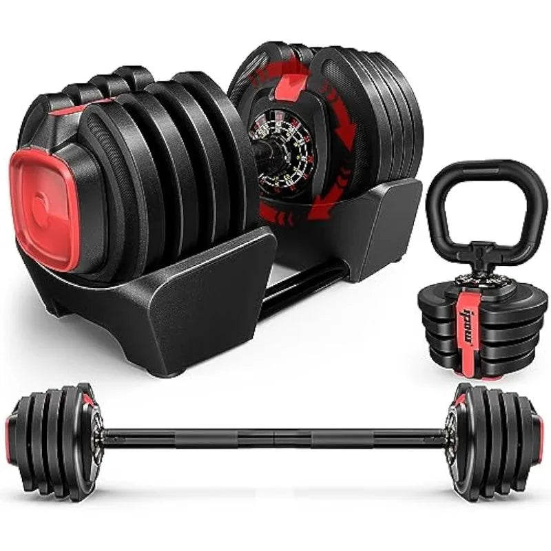 IPOW 3-in-1 Adjustable Dumbbell Set 40lbs Increment, Multifuntion Free Weight Set for Home Gym Used as Dumbbell, Barbell - MVP Sports Wear & Gear