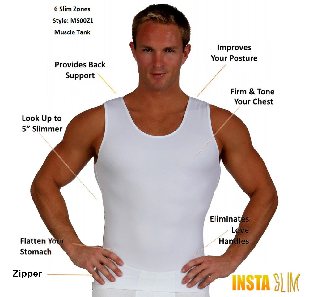 Insta Slim I.S.Pro USA Compression Sleeveless Muscle Tank W/12" Right Side Zipper MS00Z1 by InstantFigure INC