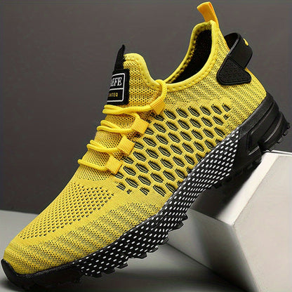 Men's Casual Geometric Print Breathable Mesh Lace-up Sneakers - MVP Sports Wear & Gear