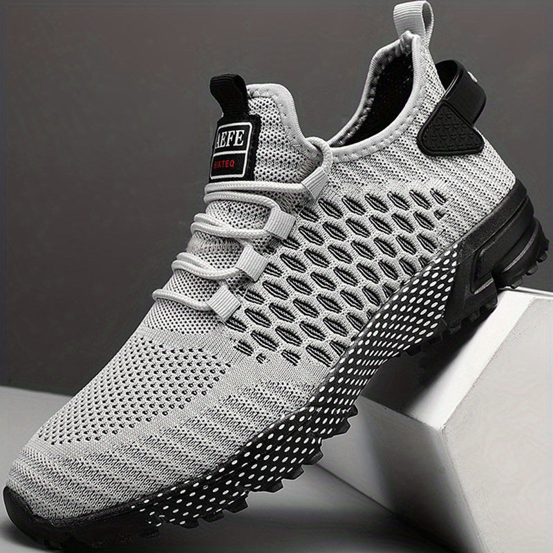 Men's Casual Geometric Print Breathable Mesh Lace-up Sneakers - MVP Sports Wear & Gear