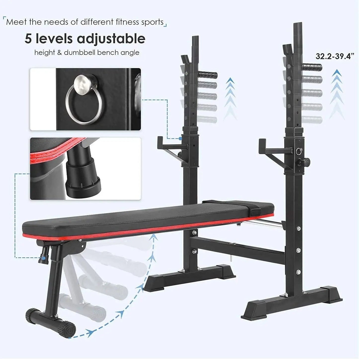 Multifunction Bench with Barbell Rack, Foldable, Workout Bench and Squat Rack Up To 200 Kg - MVP Sports Wear & Gear