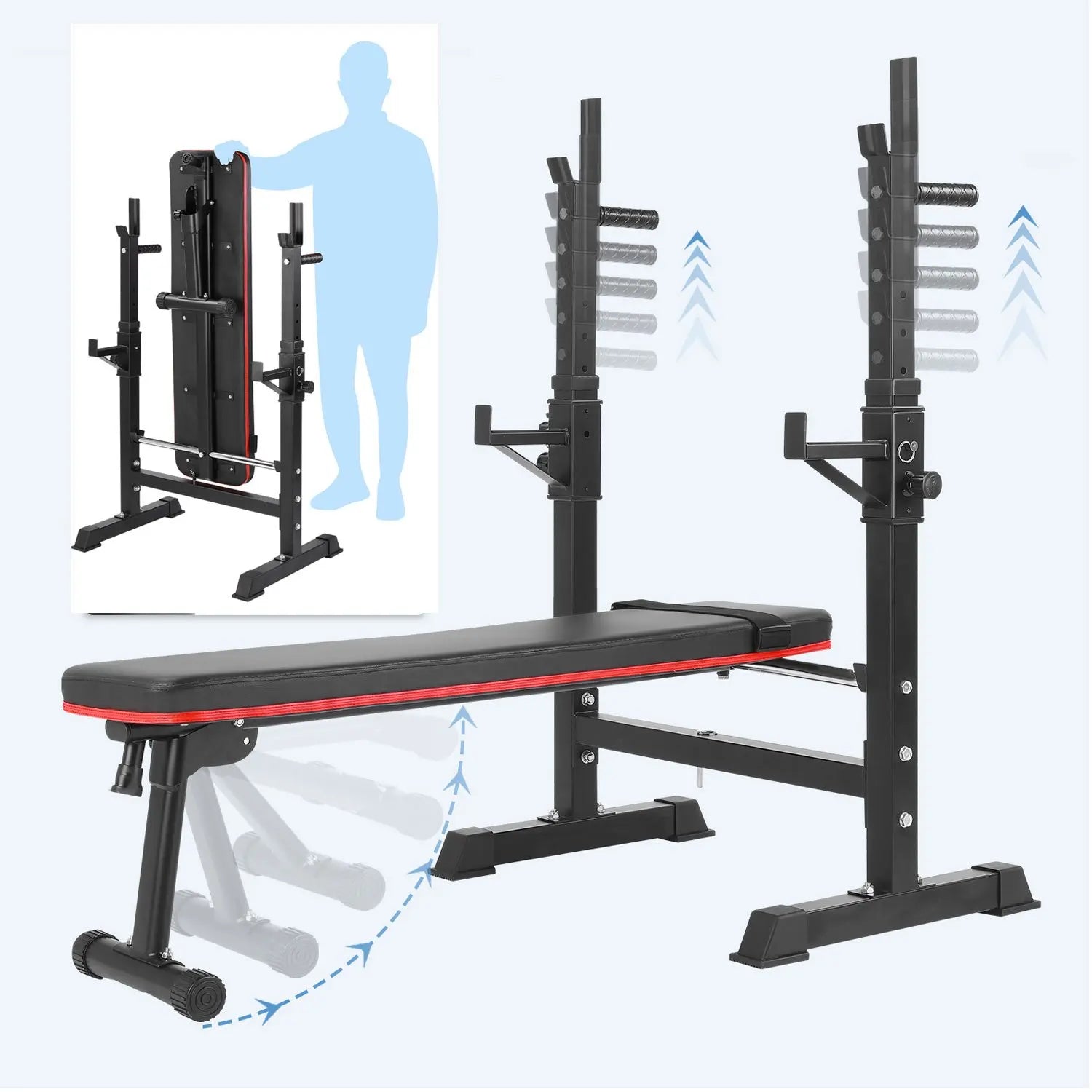 Multifunction Bench with Barbell Rack, Foldable, Workout Bench and Squat Rack Up To 200 Kg - MVP Sports Wear & Gear