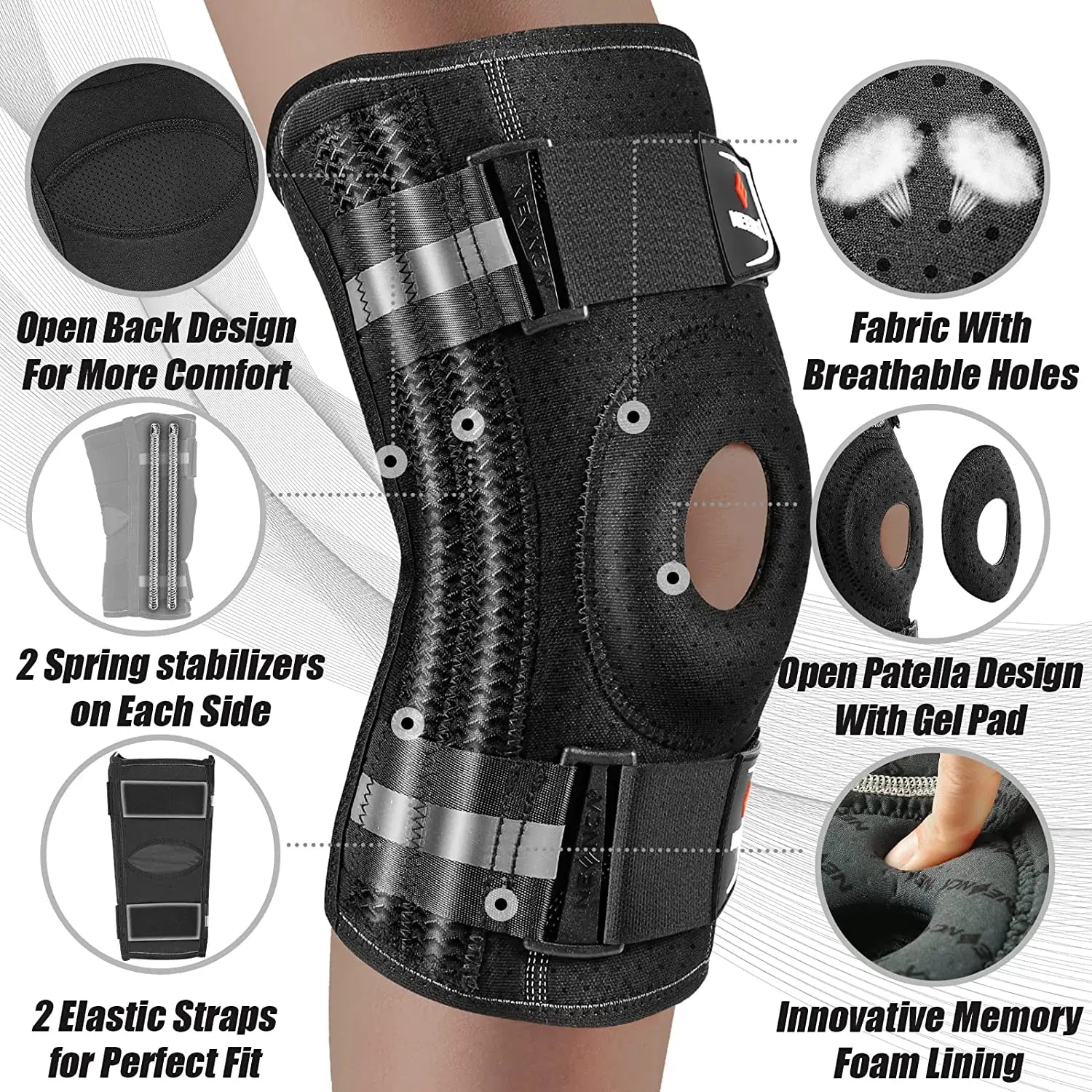 NEENCA Knee Brace for Knee Pain with Patella Gel Pad & Side Stabilizers Knee Support Arthritis Meniscus Tear Injury Recovery - MVP Sports Wear & Gear