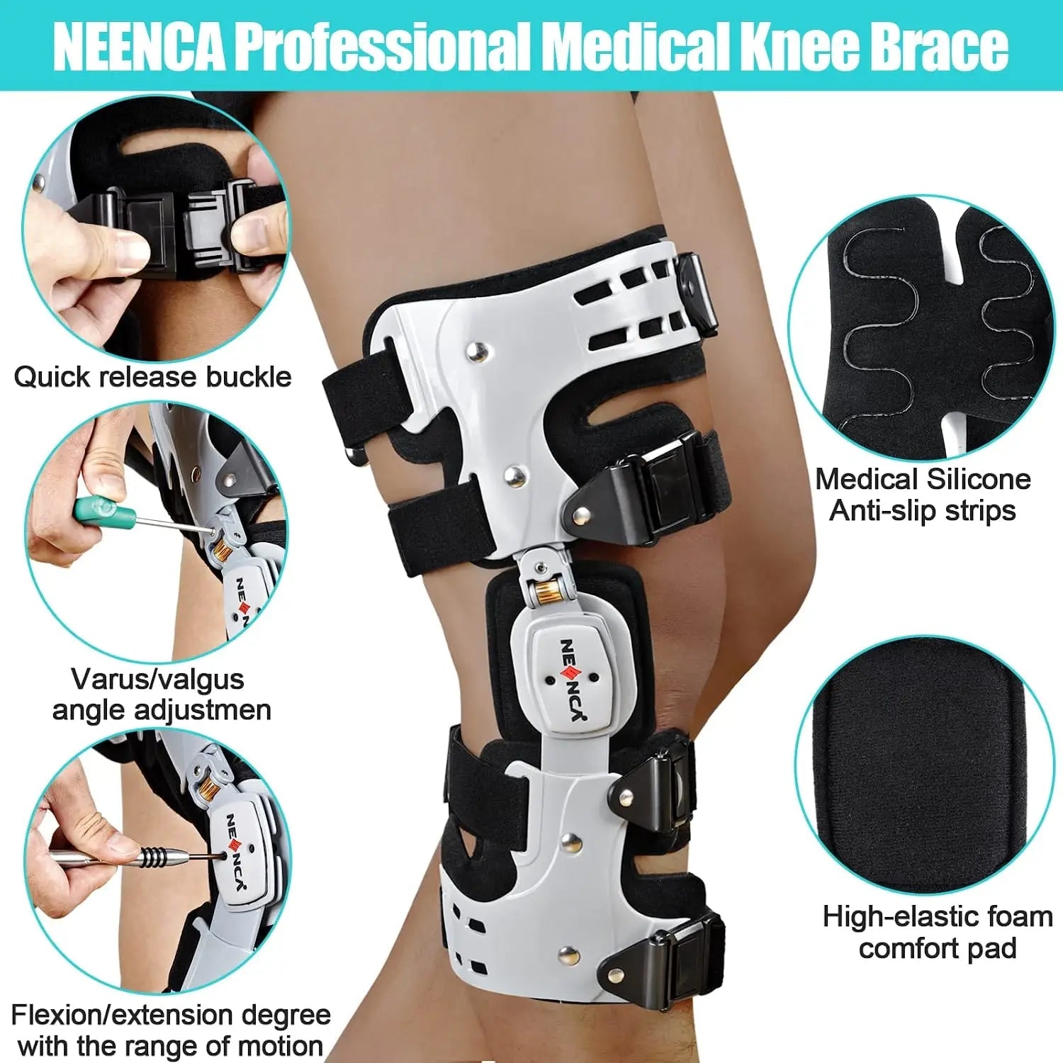 NEENCA Unloader ROM Knee Brace Hinged Stabilizer Adjustable Recovery Support for ACL MCL PCL Injury Meniscus Tear Arthritis - MVP Sports Wear & Gear