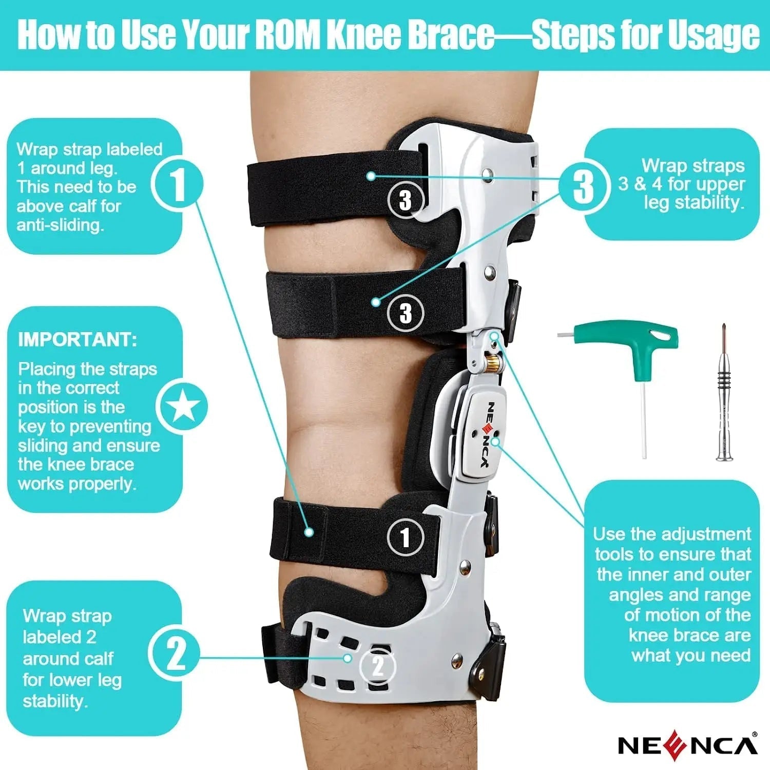 NEENCA Unloader ROM Knee Brace Hinged Stabilizer Adjustable Recovery Support for ACL MCL PCL Injury Meniscus Tear Arthritis - MVP Sports Wear & Gear