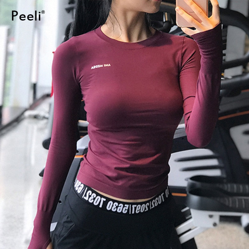 Peeli Long Sleeve Yoga Shirts Sport Fitness Gym Top Sports Wear Jersey Running T Shirt - MVP Sports Wear & Gear