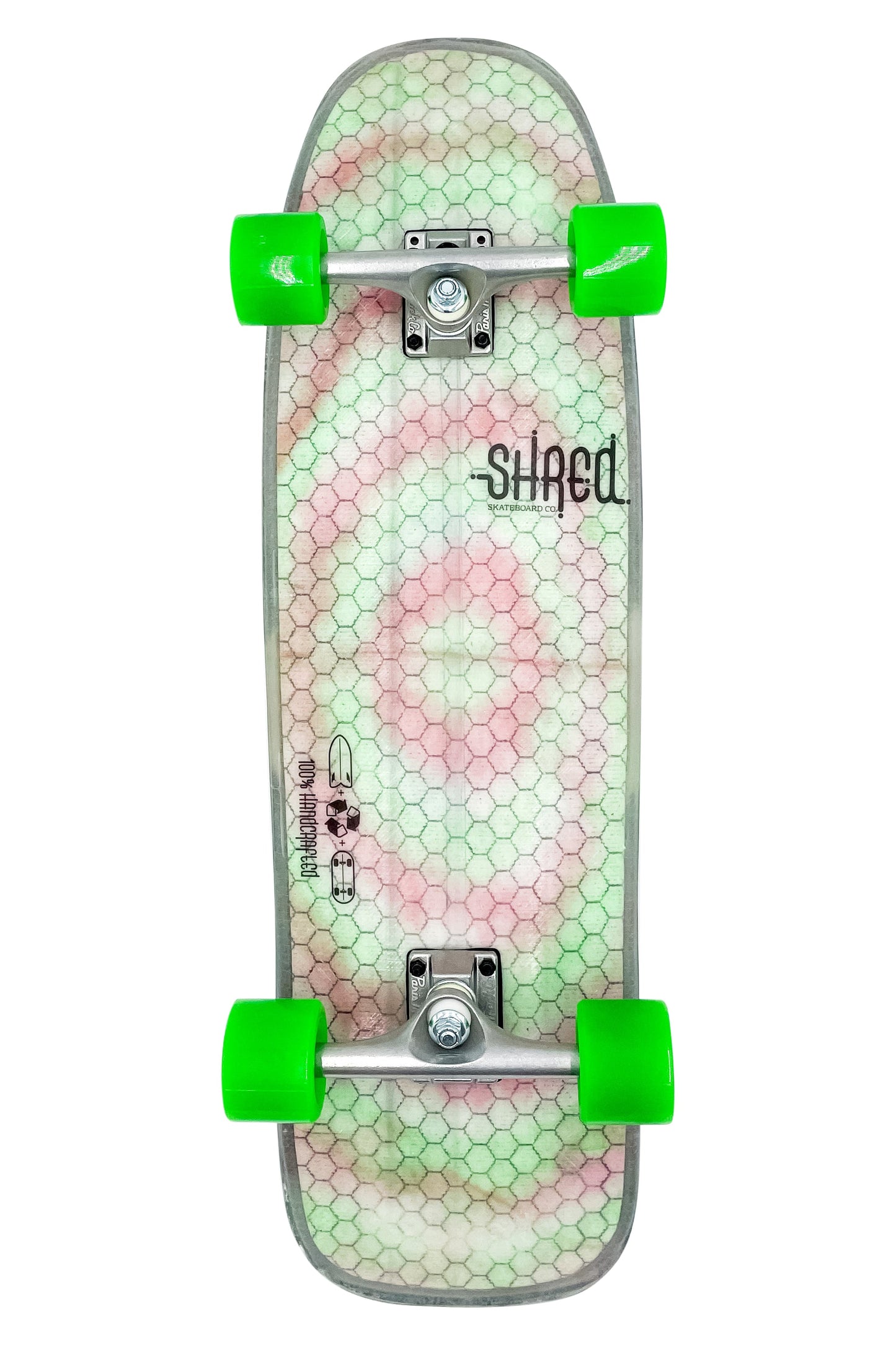 Shred Skateboard Street Cruiser - The Pool Shark (32") - Pink & Green Tie Dye by Shred MFG