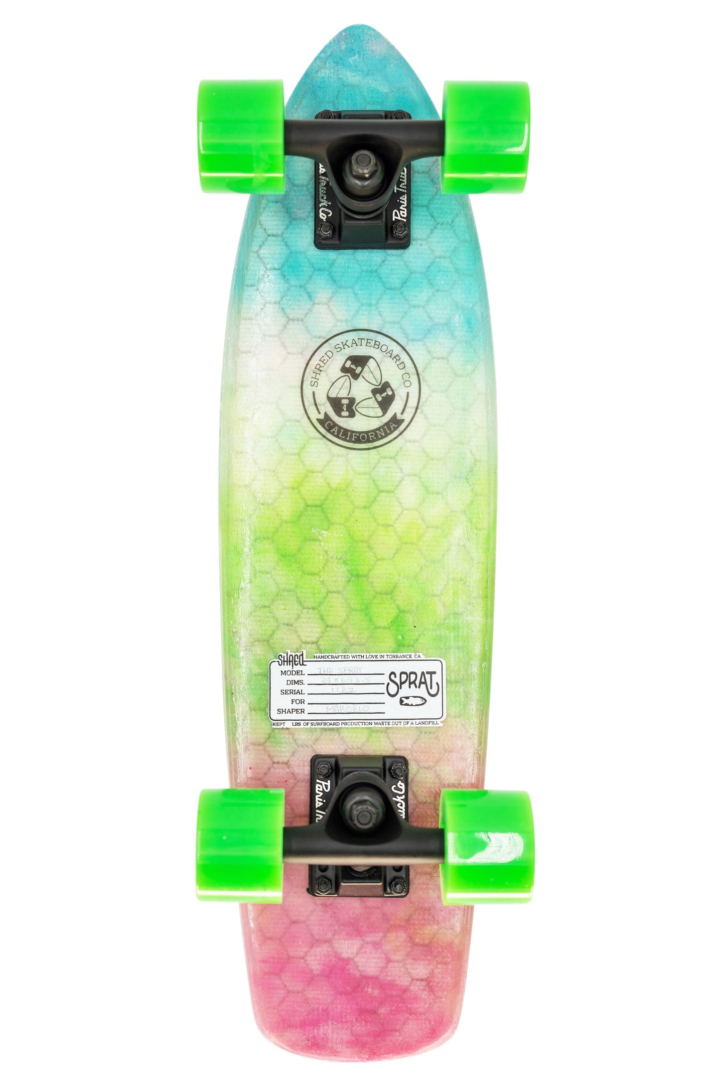 SHRED Skateboard Mini Cruiser - The Sprat (24") - Rainbow Tie Dye by Shred MFG