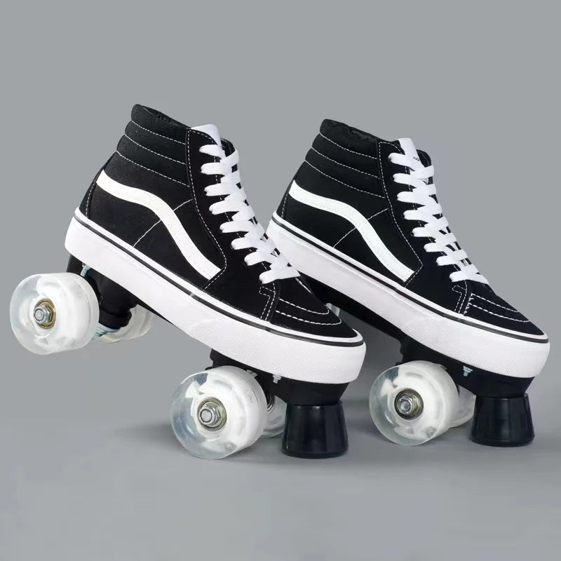 Professional Adult Double Row Roller Skates Unisex Canvas Shoes Patins Sliding Inline Quad Sneakers Training 4-Wheel - MVP Sports Wear & Gear