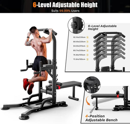 Pull Up Bar Stand Dip Station, Multi-gear Adjustable Heights and Weight Bench Angles, Strength Training Fitness - MVP Sports Wear & Gear