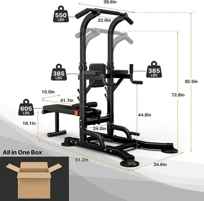 Pull Up Bar Stand Dip Station, Multi-gear Adjustable Heights and Weight Bench Angles, Strength Training Fitness - MVP Sports Wear & Gear