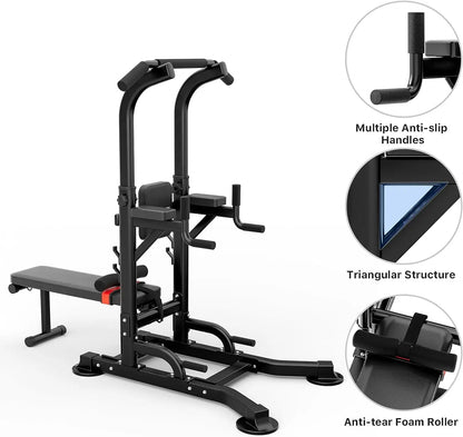 Pull Up Bar Stand Dip Station, Multi-gear Adjustable Heights and Weight Bench Angles, Strength Training Fitness - MVP Sports Wear & Gear