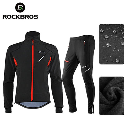 ROCKBROS Cycling Clothing Set Winter Thermal Fleece Pants Rainproof Windproof Reflective Cycling Jersey Set Men Women Sportswear - MVP Sports Wear & Gear