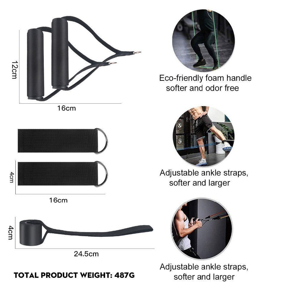 Resistance Bands Set Exercise Bands with Door Anchor Legs Ankle Straps for Resistance Training Physical Therapy Home Workouts - MVP Sports Wear & Gear