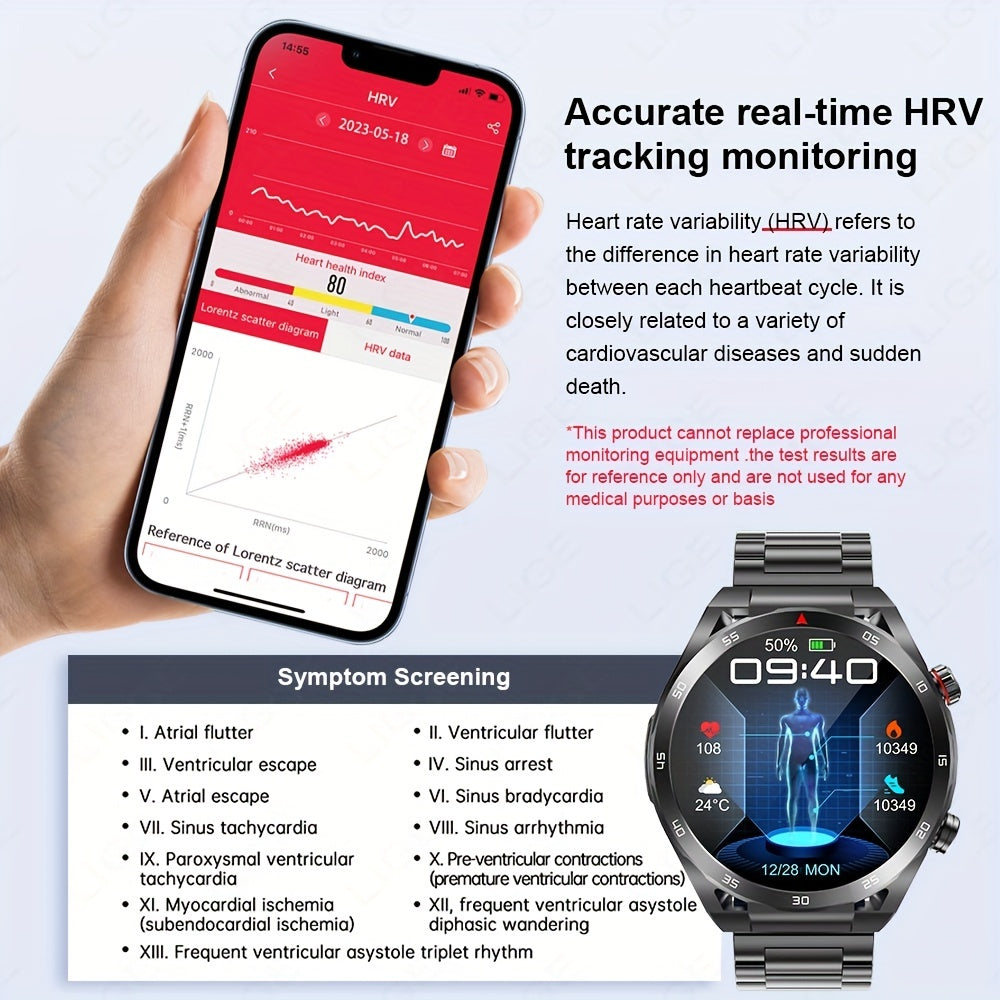Smart Watch With ECG Electrocardiogram, Wireless Call, Non-invasive Blood Sugar Measurement, HRV, AI Medical Diagnosis, Body Temperature, Blood Oxygen, Women's Health, Heart Rate, Blood Pressure, Sleep Monitoring MVP Sports Wear & Gear