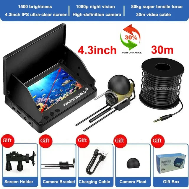 VZb Fish Finder LCD 5.0/4.3 Inch Display Underwater 220° Fishing Camera Waterproof IPS 1080P 9 Hours Endurance Night Vision - MVP Sports Wear & Gear