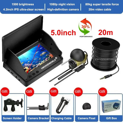 VZb Fish Finder LCD 5.0/4.3 Inch Display Underwater 220° Fishing Camera Waterproof IPS 1080P 9 Hours Endurance Night Vision MVP Sports Wear & Gear