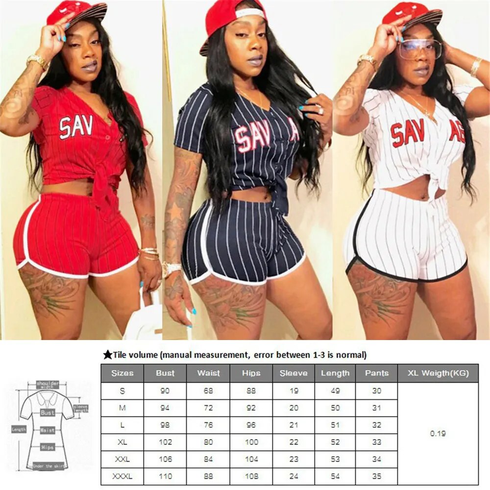 Women’s Baseball Jerseys Short Sleeve Striped Letter Print V-neck Top Shorts - MVP Sports Wear & Gear