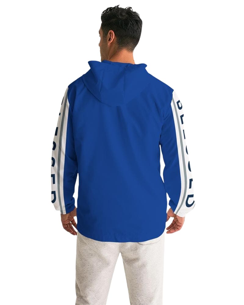 Men's Hooded Windbreaker - Blessed Sleeve Stripe Blue Water Resistant Jacket - J7rw0x by inQue.Style - MVP Sports Wear & Gear